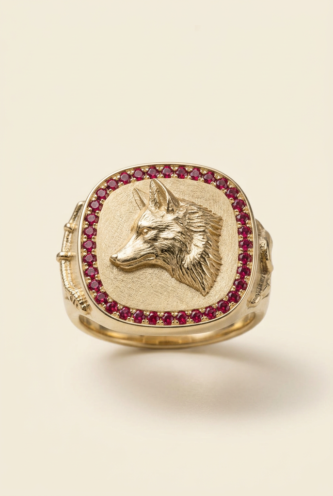 Foxhunt Signet Ring on a soft ivory background