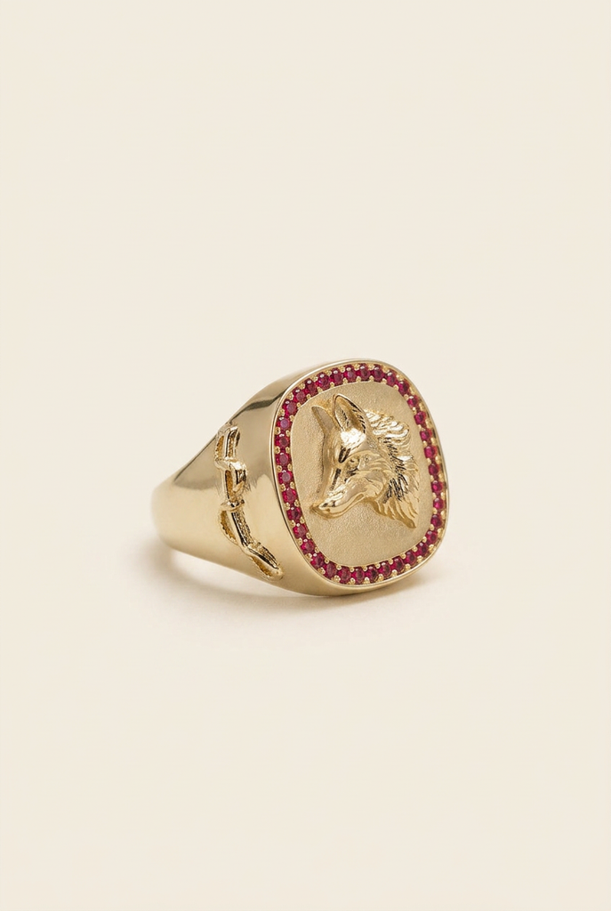 Foxhunt Signet Ring three-quarter view on ivory