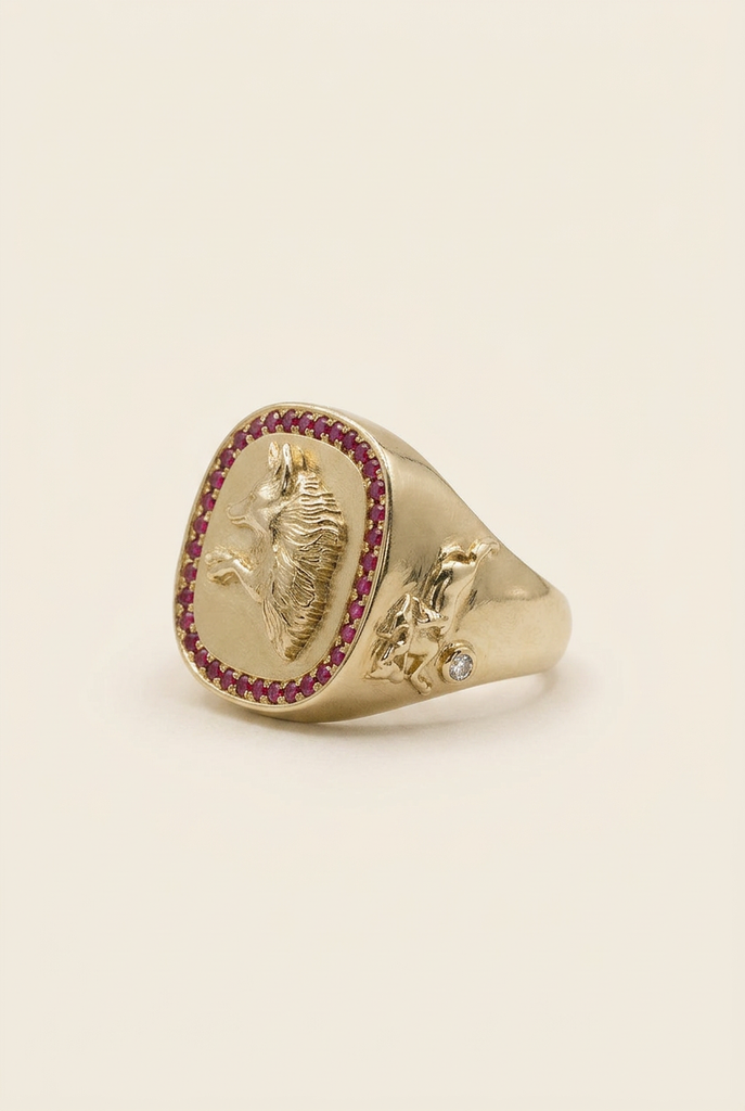 Foxhunt Signet Ring opposite-side view on ivory
